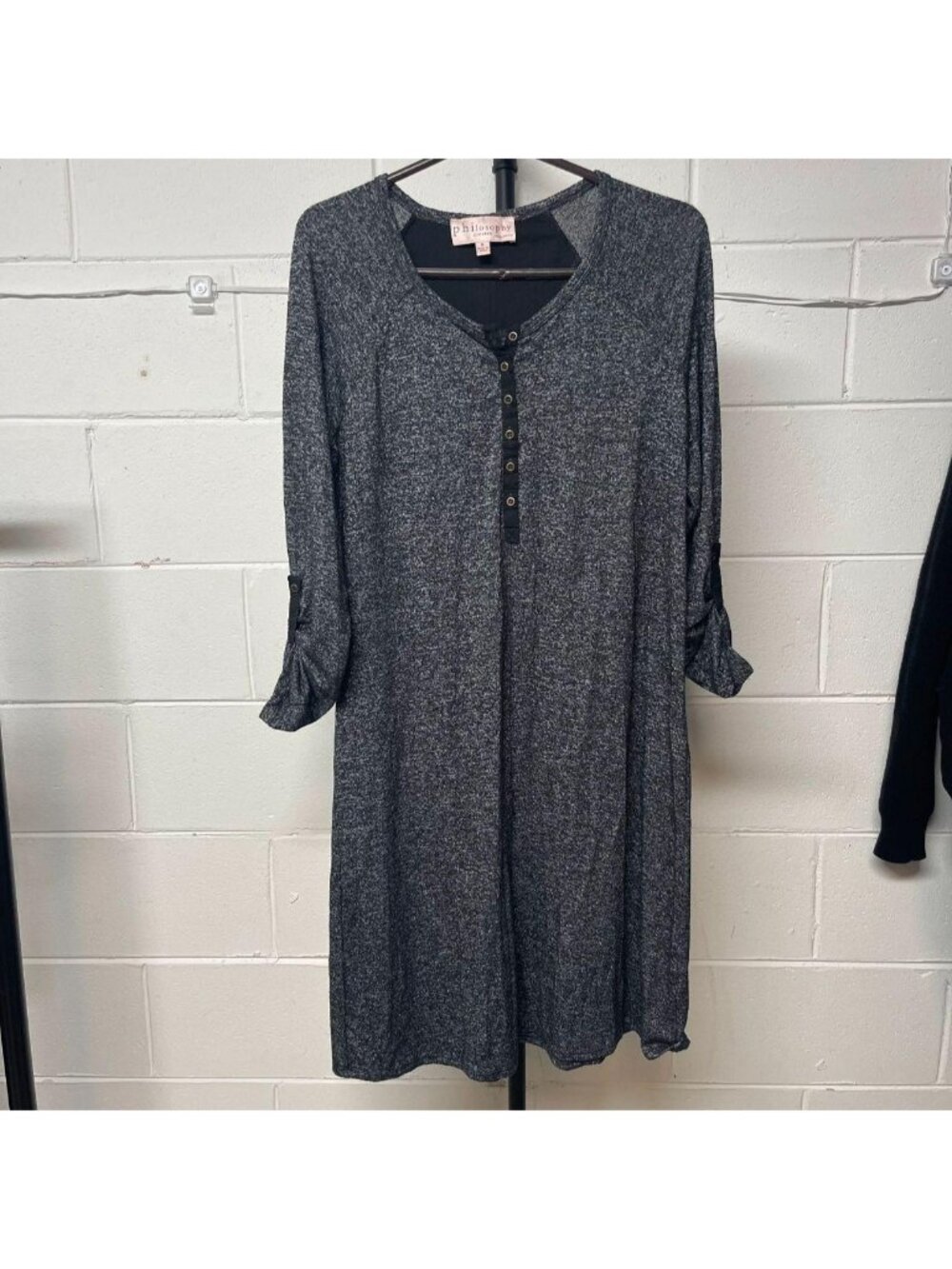 Philosophy Dresses Charcoal Heather Knit Roll-Tab Sleeve Henley Dress Size S - Picture 2 of 8